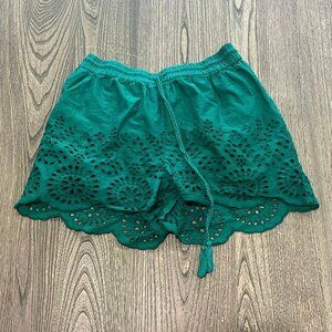 Pimkie Womens Eyelet Shorts High Rise Drawstring Elastic Waist Green Size Small